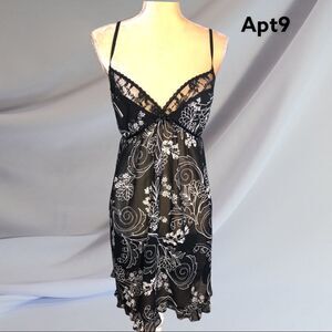 Apt9 semi sheer black nighty w/ white design